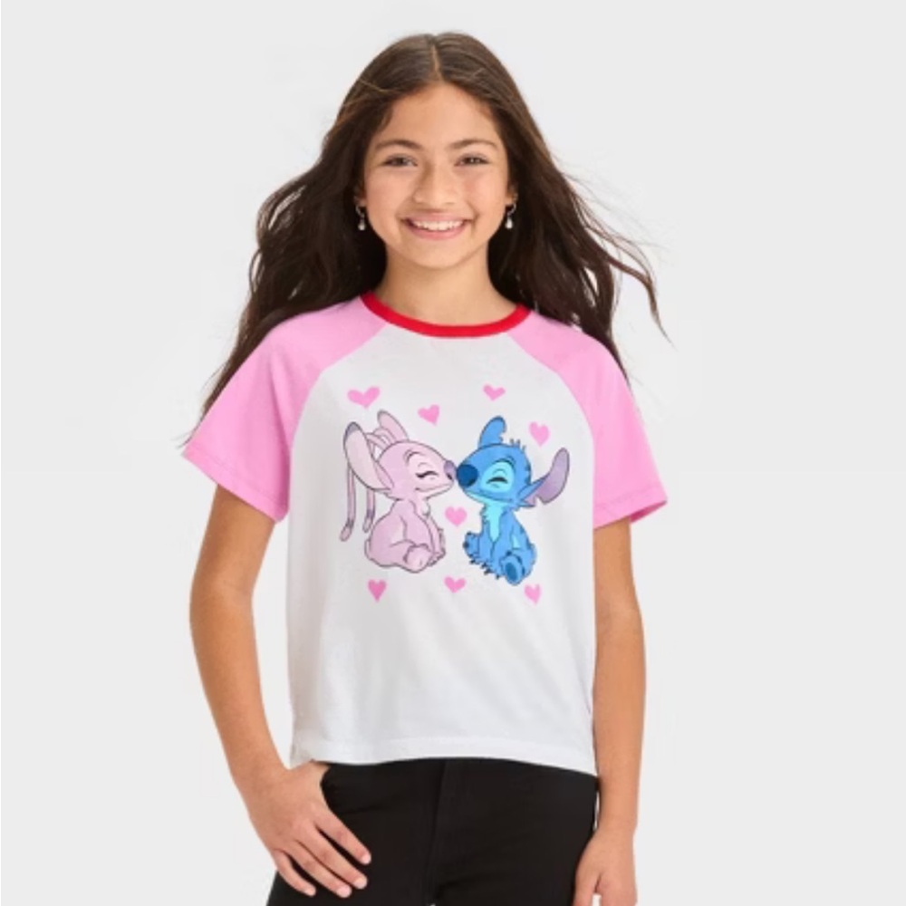 NWT Disney Stitch and Angel Pink Sleeve T-Shirt
